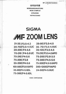 Sigma 70-210/3.5-4.5 manual. Camera Instructions.